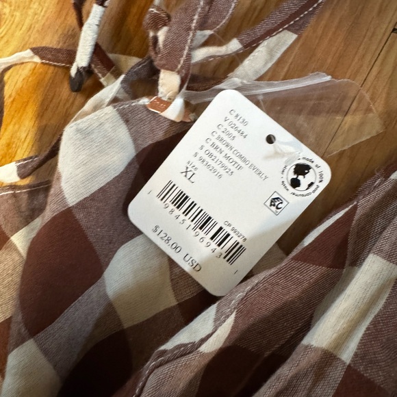 NWOT Free People Brown and White Checkered Midi Dress - Picture 5 of 6